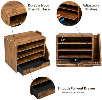 Wooden Desk Organizer with Drawers, Office Paper Mail and Organizer