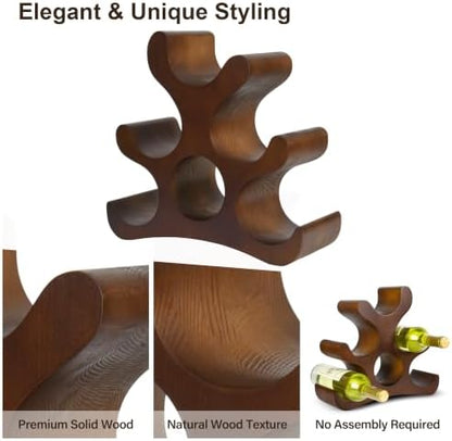 Countertop Wine Rack - 6 Bottle Wooden Wine Rack - Freestanding Wine