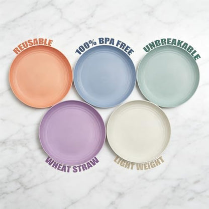 Plastic Plates Reusable, 9 IN Wheat Straw Plates, Deep Dinner Plates