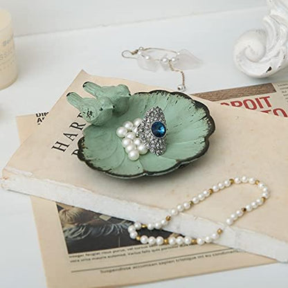 NIKKY HOME Antique Jewelry Dish, Decorative Jewelry Tray with Bird