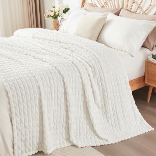 Leximan Ribbed Fleece Throw Blanket, Ultra-Soft Plush Blanket for