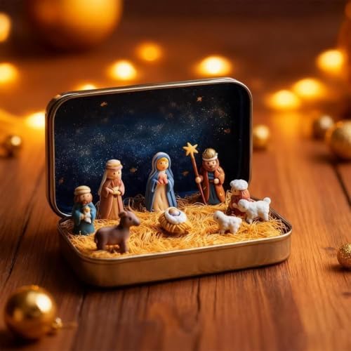 2026 New 3PCS Christmas Mini Nativity Set in a Tin Box, Nativity