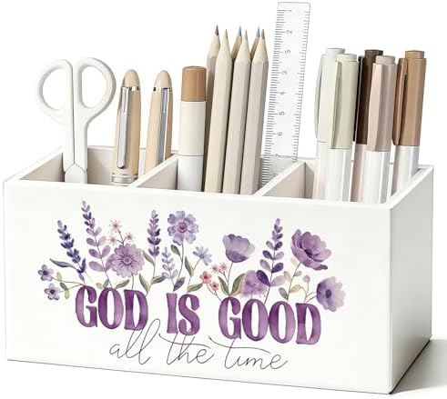 Purple Floral Christian Pen Pencil Holder for Desk Decor