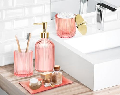 Haturi Bathroom Accessories Set, 4 Pcs Pink Glass Bathroom Accessories