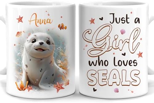 Hyturtle Personalized Cute Seal Mug - Custom Coffee Cup - Gift For