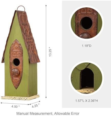 Glitzhome Vintage Hanging Birdhouse - Green Distressed Solid Wood