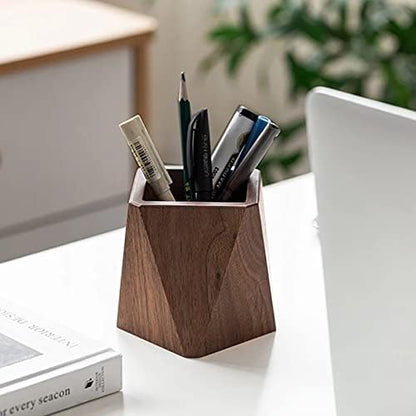 Black Walnut Wooden Pencil Box, Multiple-Use Desk Writing Stationary