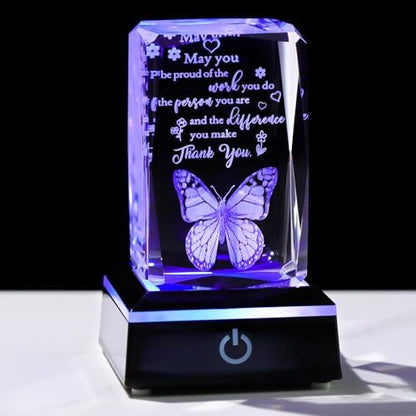 Movdyka 3D Crystal Thank You Butterfly Gifts for Women Men Glass