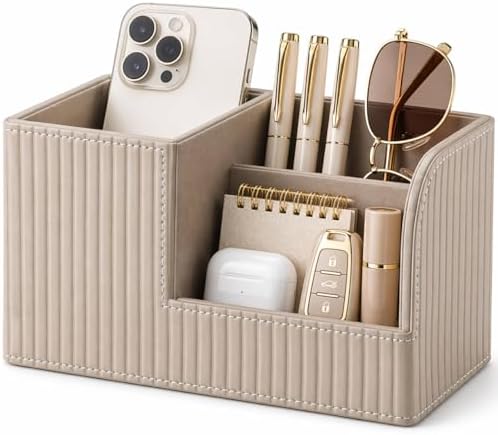 KINGFOM Desk Pen Organizer Office Supplies Caddy Pu Leather