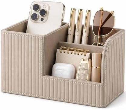 KINGFOM Desk Pen Organizer Office Supplies Caddy Pu Leather