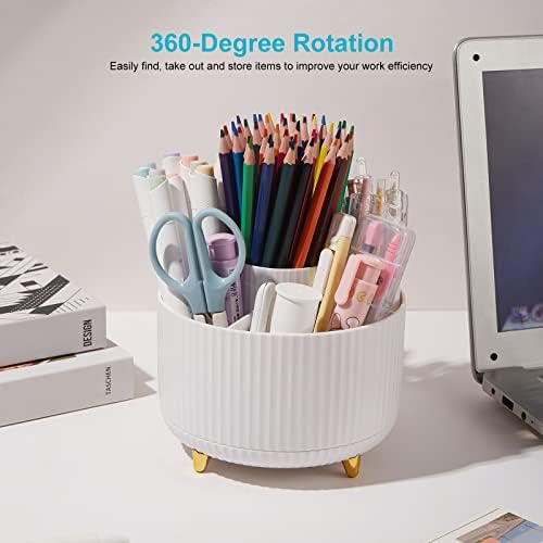 Desk Pencil Pen Holder - 5 Slot 360 Degree Rotating Desk Pen Organizer