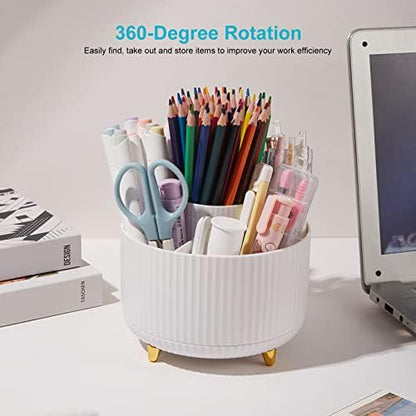 Desk Pencil Pen Holder - 5 Slot 360 Degree Rotating Desk Pen Organizer
