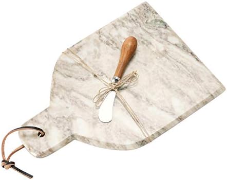 Creative Co-Op Marble Cheese and Cutting Board with Handle, Leather