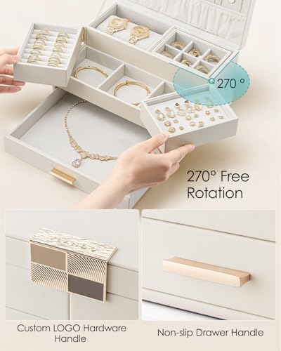 VLANDO 3 Layer Jewelry Box - Women Jewelry Box with Retractable Tray