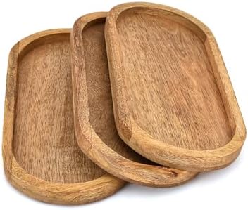 Platters Mango Wood Natural Wood Serving Platters Set with Lip Oval