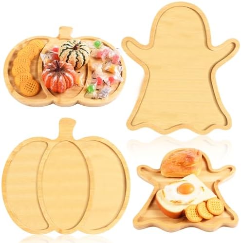 AWIZOM 2 Pcs Halloween Wood Serving Platters Ghost and Sectional