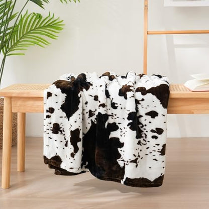 Vessia Throw Blanket Cow Black and Brown with Pillow Cover for Couch