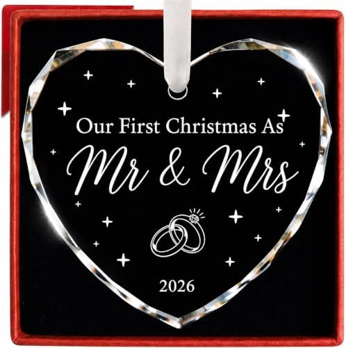 Our First Christmas as Mr & Mrs Ornament 2026, Heart Glass Christmas