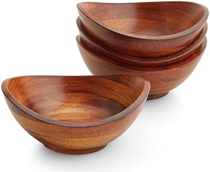 Woodard & Charles Set of 4 Wood Ind Serving Bowls, 7"x 6.5"x3" Cherry