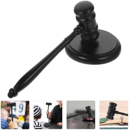 Black Wooden Judge Gavel Set with Base for Courtrooms