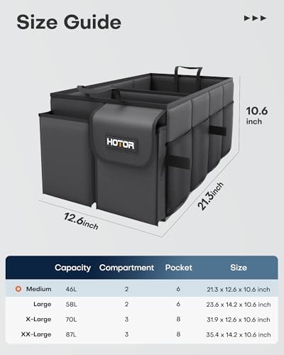 HOTOR Trunk Organizer - Foldable Car Organizer for SUVs & Sedans