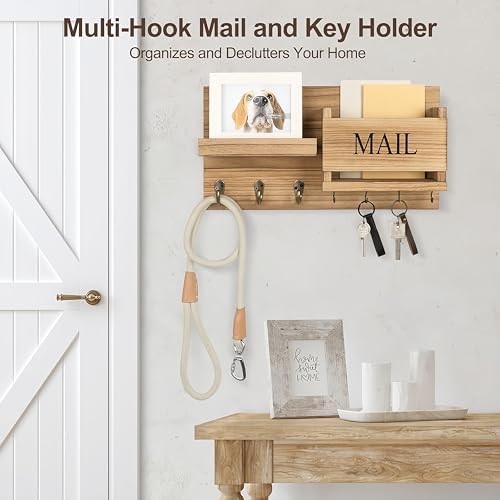 Wall Mount Mail Organizer – Key Holder with Shelf, Letter Holder &