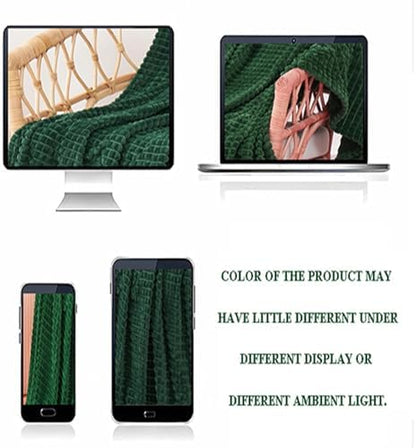 Puncuntex Fleece Throw Blanket Dark Green 50"×60" with Square Grid