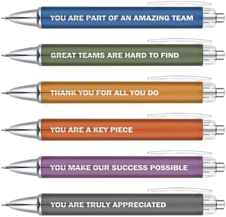6-Piece Appreciation Pen Set, Motivational Ballpoint Pens for