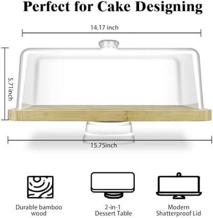cutesun Rectangular Charcuterie Board with Dome, 16'' Bamboo Cake