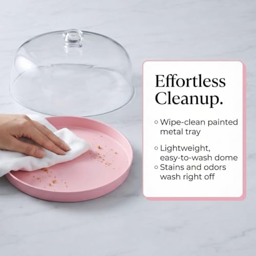 Godinger Pink Acrylic Cake Stand with Dome Cover, Metal Pie Tray