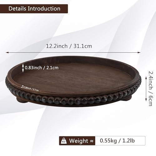 FramePro Decorative Tray 12in Round Wood Beaded - Brown Serving Tray