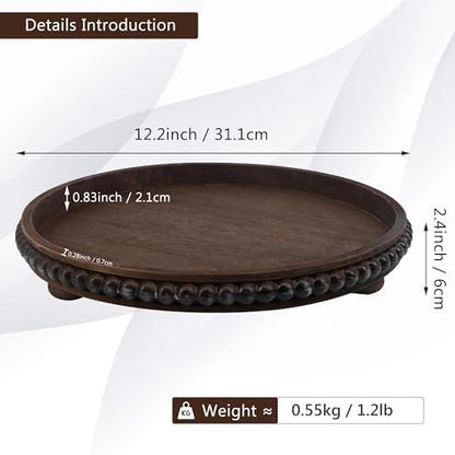 FramePro Decorative Tray 12in Round Wood Beaded - Brown Serving Tray