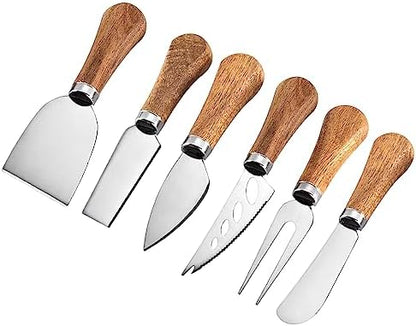 6 Piece Cheese Knives Set with Wooden Handle, Mini Steel Stainless