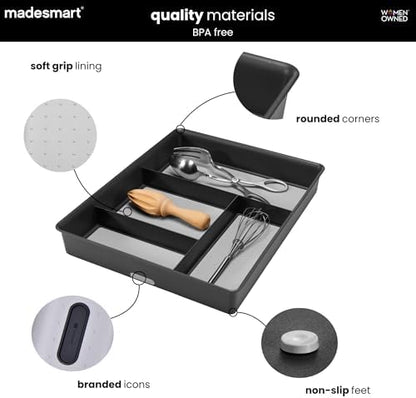 madesmart Classic 4 Compartment Drawer Organizer, Granite (Pack of 6)