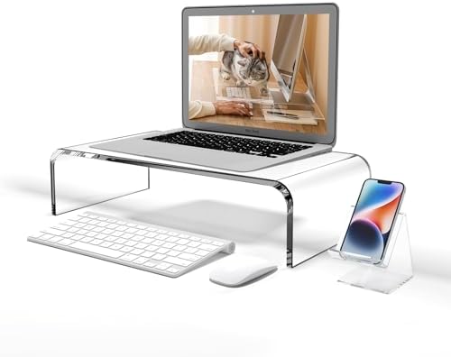 16"x8"x4" Acrylic Monitor Stand, Clear Laptop Riser with Bonus Phone