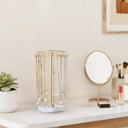 Mkono Rotating Necklace Holder, Gold Jewelry Display Rack Organizer