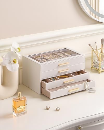 Lolalet Jewelry Box Organizer, 4-Layer Jewelry Storage Case -Beige