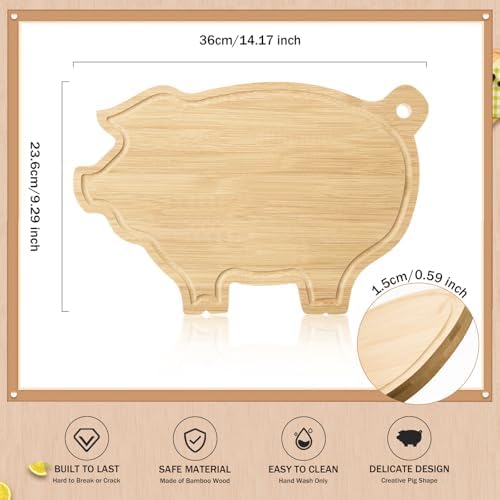 AWIZOM Pig Cutting Board with Juice Groove Animal Bamboo Charcuterie