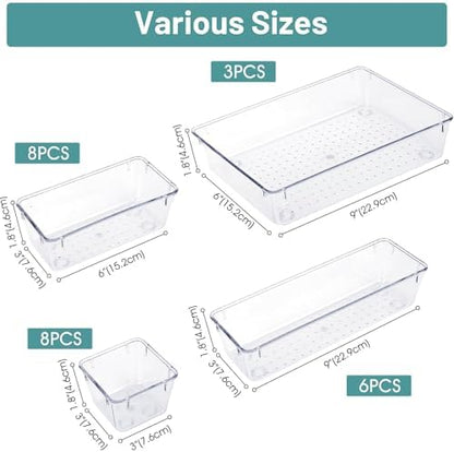 25 PCS Clear Plastic Drawer Organizer, Makeup Organizers and Storage