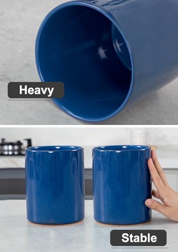 Nucookery Ceramic Kitchen Utensil Holder for Countertop, 6.4" Royal