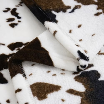 Vessia Throw Blanket Cow Black and Brown with Pillow Cover for Couch