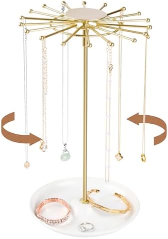 AmaQueen Rotating Necklace Hanger Organizer Tree with Jewelry Tray
