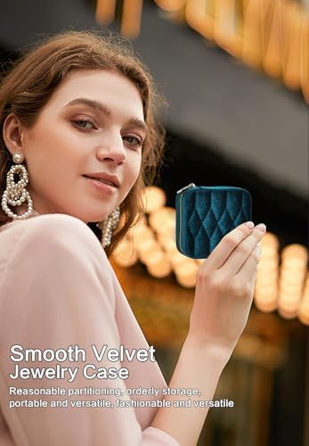 Travel Jewelry Case – Navy Blue Velvet Organizer Adjustable