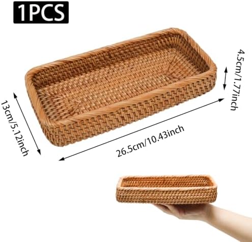 Small Rattan Key Tray for Entryway Table (10"x5.1"x1.8")