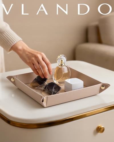 VLANDO valet Tray for Men, Foldable PU Leather Catchall Tray, Toffee