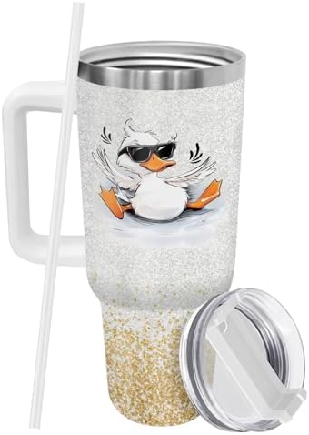 34HD Duck Whatever Life 40 oz Tumbler with Handle, Back to School Gift
