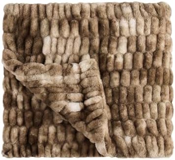 Lotus Karen Faux Fur Throw Blanket, Dual-Sided Soft Ruched Twin