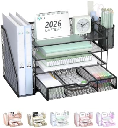 WALI Desk File Organizer, 4 Tier Desktop Paper Letter Tray Organizer