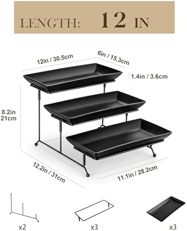 MALACASA 3 Tier Serving Tray, Porcelain Tiered Serving Trays Platters