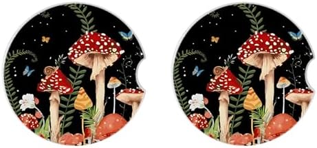 2 Pack Cute Mushroom Pattern Absorbent Car Coasters for Cup